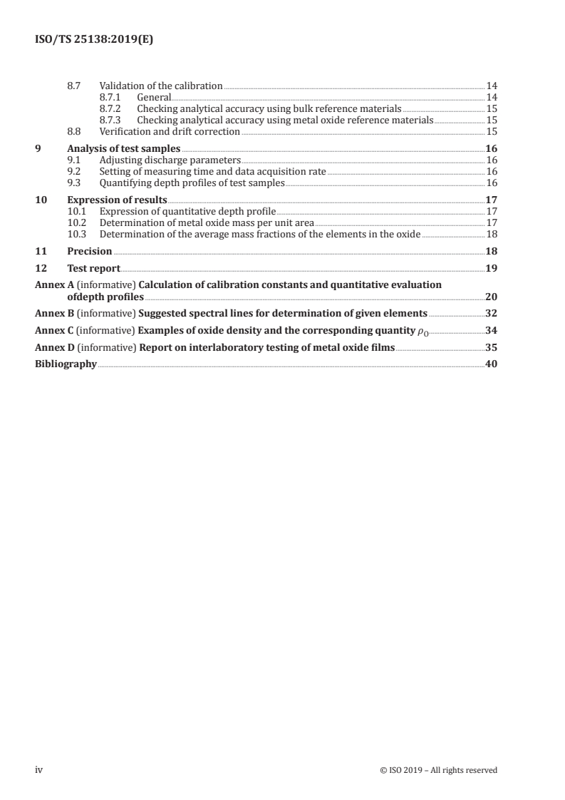 ISO/TS 25138:2019 ISO/TS 25138:2019 - Surface chemical analysis — Analysis of metal oxide films by glow-discharge optical-emission spectrometry/6/2019 - Page 4 preview