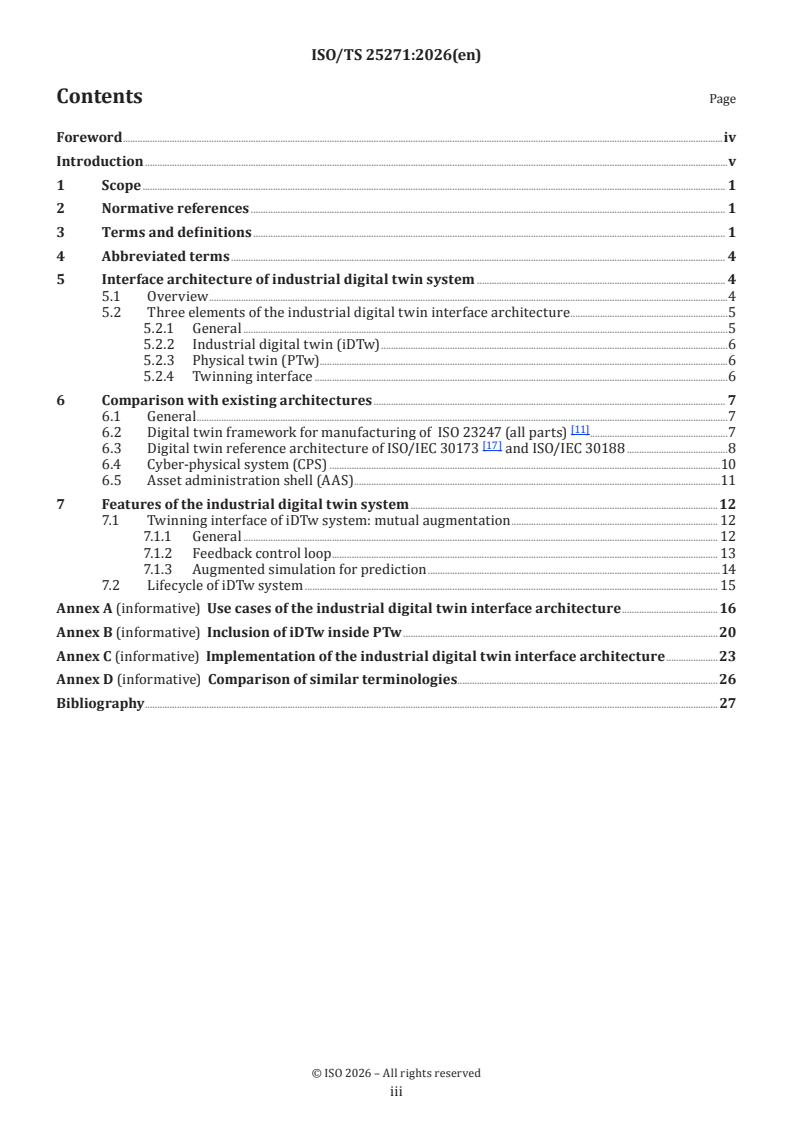 ISO/TS 25271:2026 ISO/TS 25271:2026 - Automation systems and integration — Industrial digital twin interface architecture - Page 3 preview