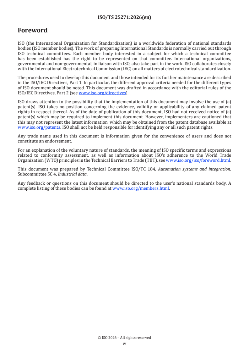 ISO/TS 25271:2026 ISO/TS 25271:2026 - Automation systems and integration — Industrial digital twin interface architecture - Page 4 preview
