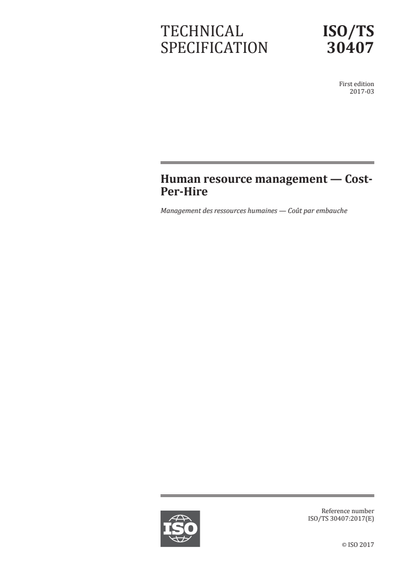 ISO/TS 30407:2017 ISO/TS 30407:2017 - Human resource management — Cost-Per-Hire/29/2017 - Page 1 preview