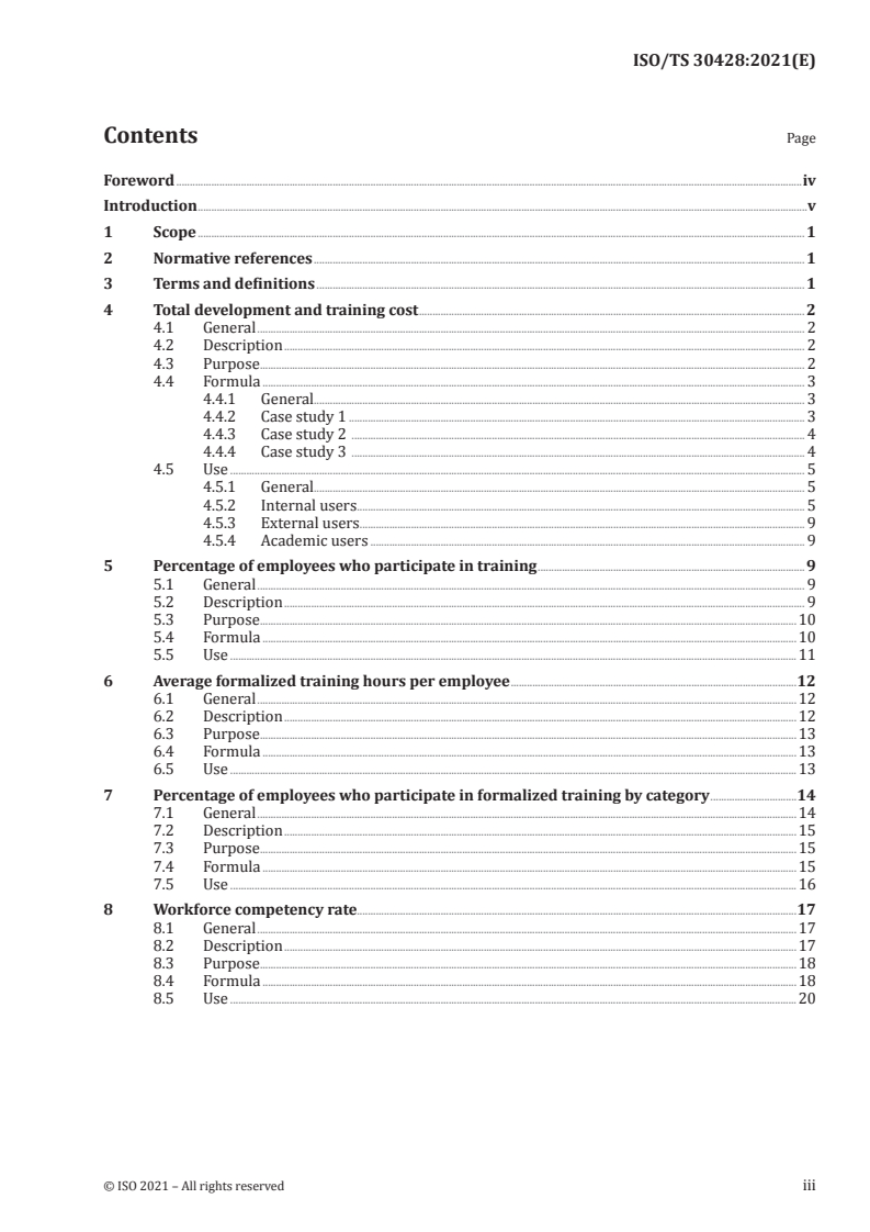 ISO/TS 30428:2021 ISO/TS 30428:2021 - Human resource management — Skills and capabilities metrics cluster/21/2021 - Page 3 preview