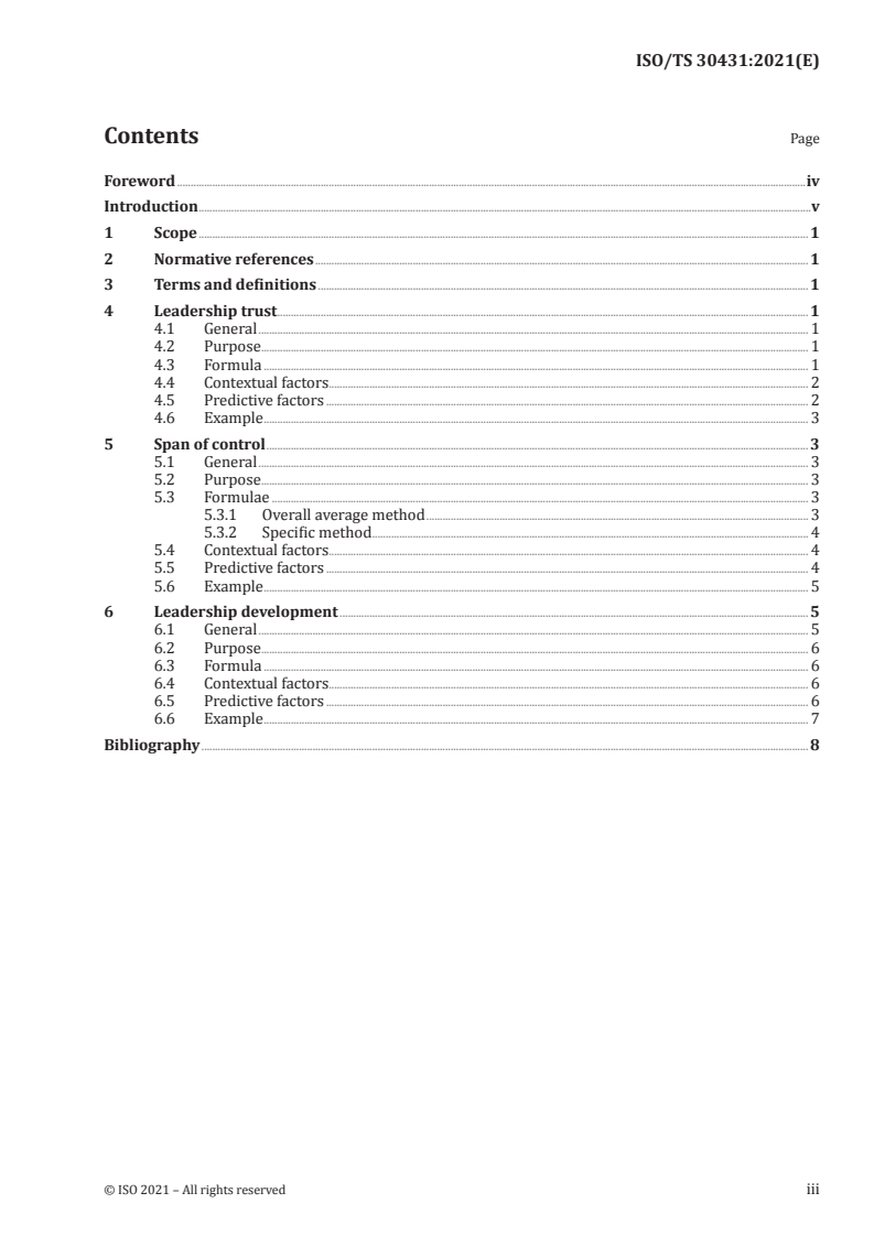 ISO/TS 30431:2021 ISO/TS 30431:2021 - Human resource management — Leadership metrics cluster/23/2021 - Page 3 preview