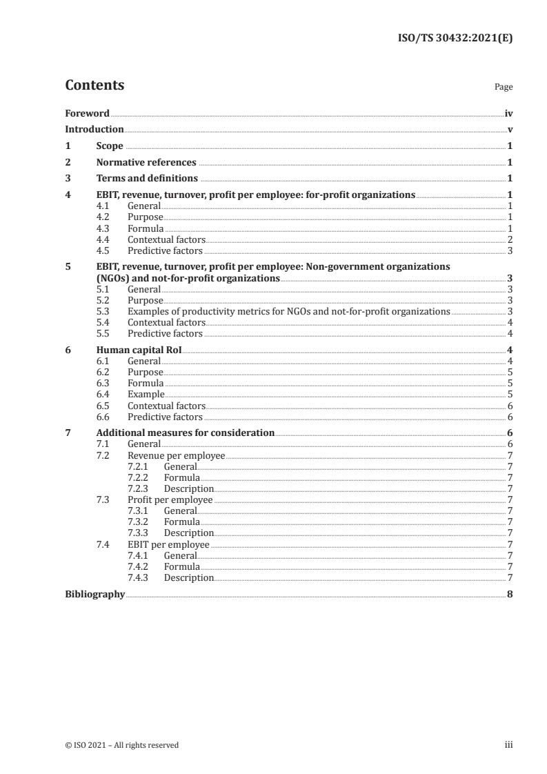 ISO/TS 30432:2021 ISO/TS 30432:2021 - Human resource management — Workforce productivity metrics cluster/23/2021 - Page 3 preview