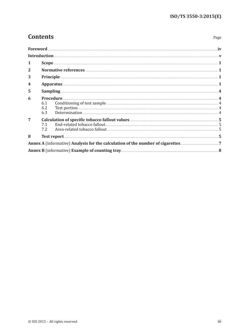 ISO/TS 3550-3:2015 ISO/TS 3550-3:2015 - Cigarettes — Determination of loss of tobacco from the ends — Part 3: Method using a vibro-bench/1/2015 - Page 3 preview