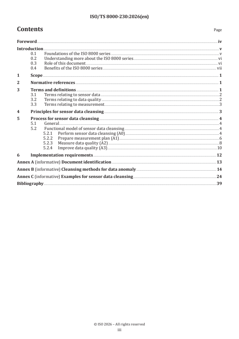 ISO/TS 8000-230:2026 ISO/TS 8000-230:2026 - Data quality — Part 230: Sensor data — Guidelines for data cleansing - Page 3 preview