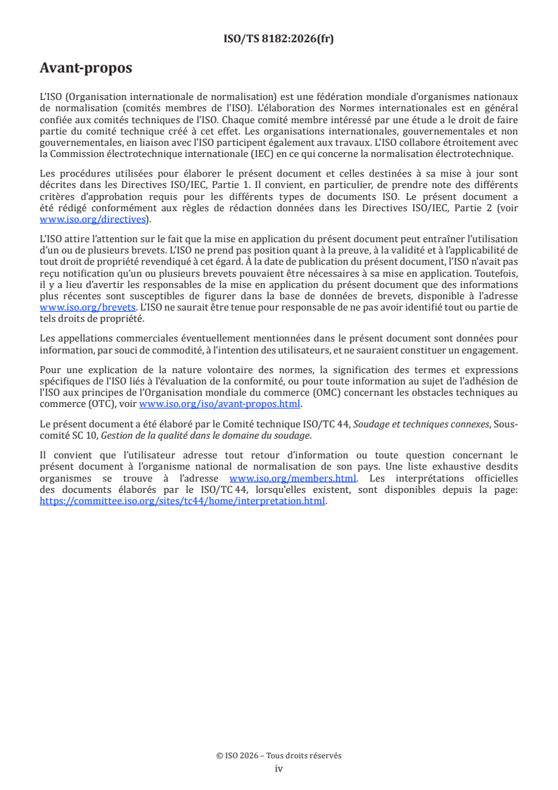 ISO/TS 8182:2026 ISO/TS 8182:2026 - Soudage et techniques connexes — Exigences et recommandations pour l’utilisation des paramètres de soudage liés à l’énergie de l'arc pour la qualification et la spécification des modes opératoires de soudage - Page 4 preview