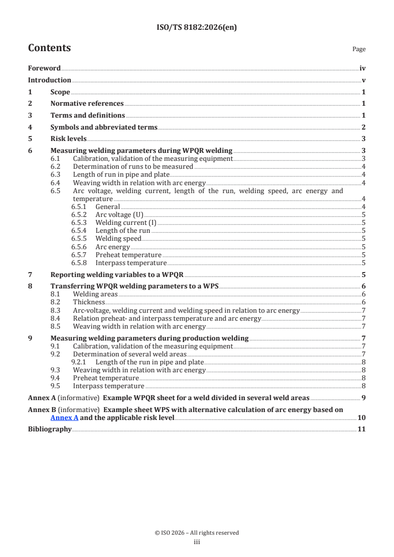 ISO/TS 8182:2026 ISO/TS 8182:2026 - Welding and allied processes — Requirements and recommendations for the use of the welding parameters related to the arc energy for qualification and specification of welding procedures - Page 3 preview