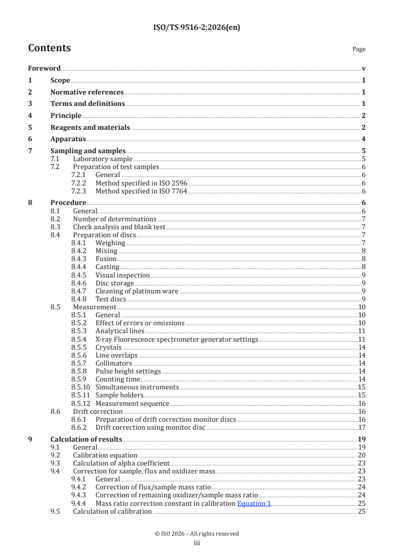 ISO/TS 9516-2:2026 ISO/TS 9516-2:2026 - Iron ores — Determination of various elements by X-ray fluorescence spectrometry — Part 2: Single element calibration procedure - Page 3 preview