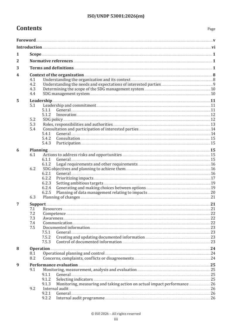ISO/UNDP 53001:2026 ISO/UNDP 53001:2026 - Management systems for United Nations Sustainable Development Goals (SDGs) — Requirements - Page 3 preview