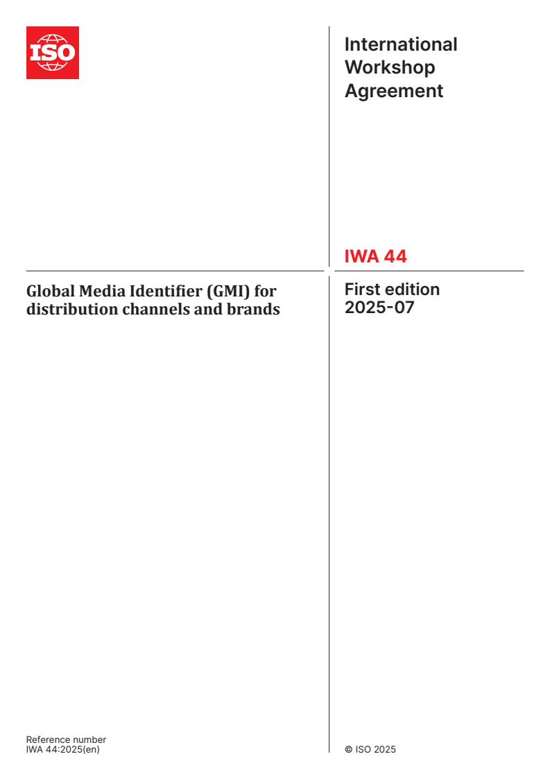 IWA 44:2025 - Global Media Identifier (GMI) for distribution channels and brands
Released:14. 07. 2025