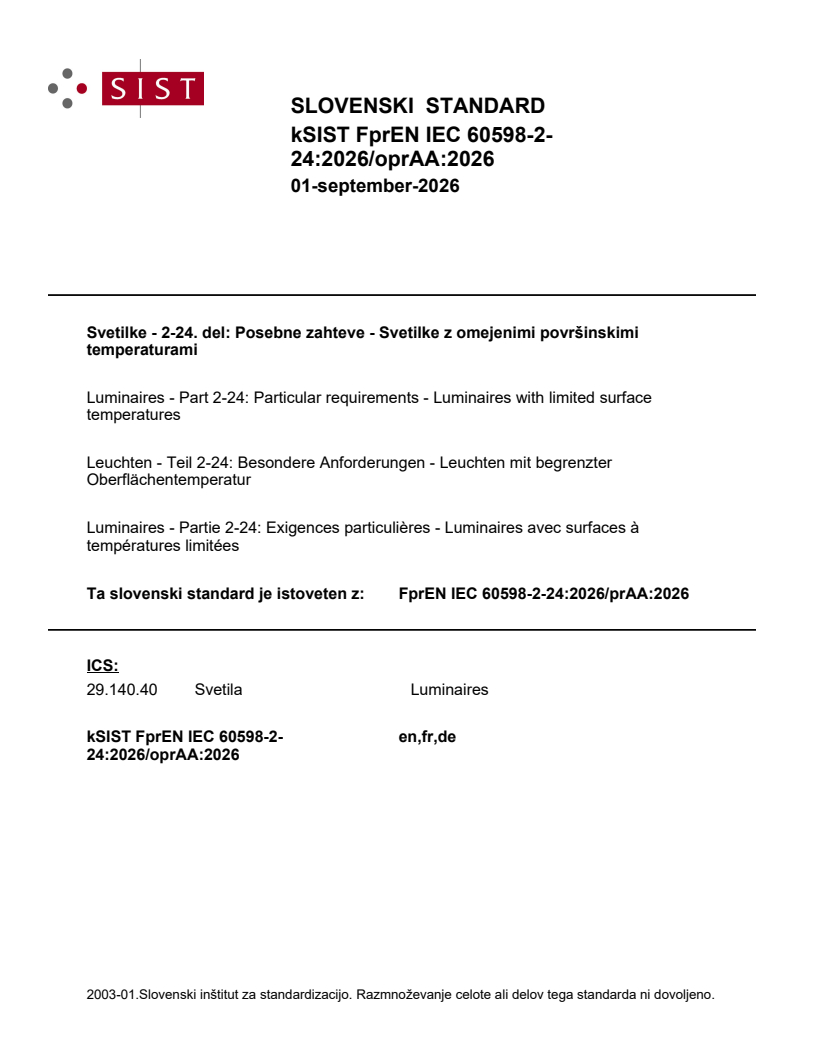 FprEN IEC 60598-2-24:2026/prAA:2026 k FprEN IEC 60598-2-24:2026/oprAA:2026 - Page 1 preview