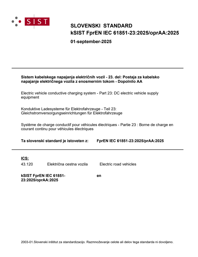 k FprEN IEC 61851-23:2025/oprAA:2025