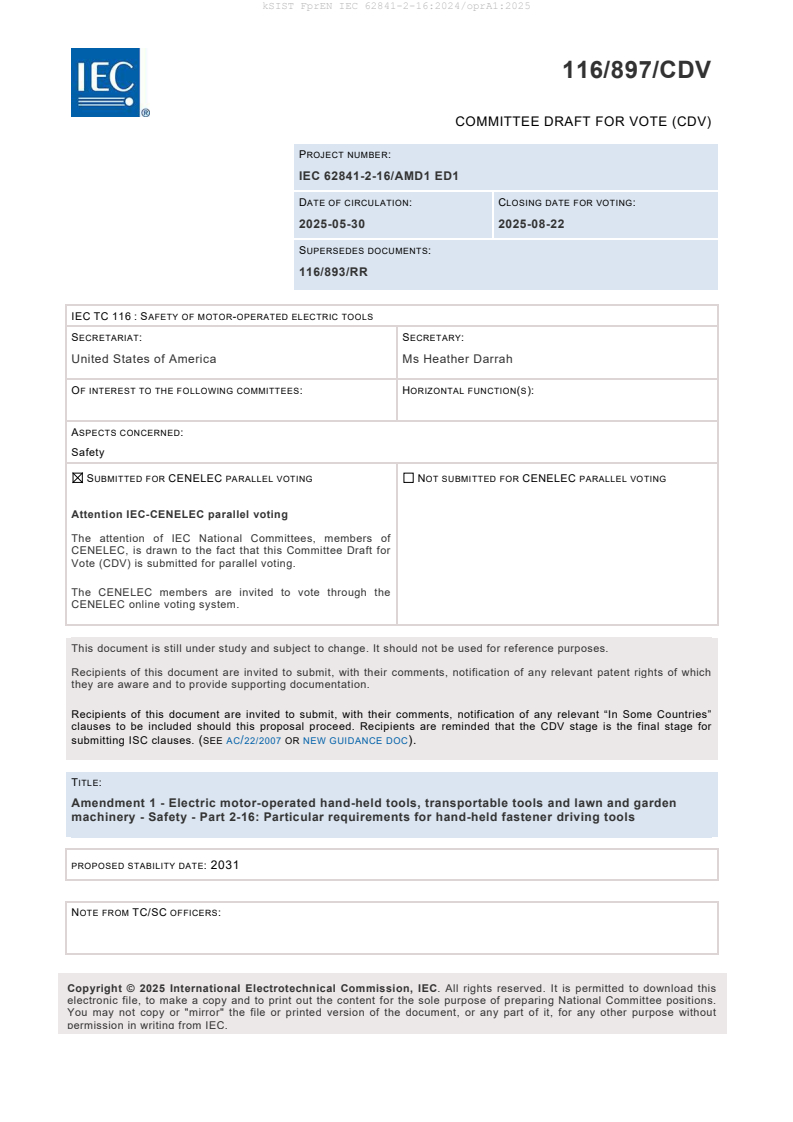 k FprEN IEC 62841-2-16:2024/oprA1:2025 - BARVE