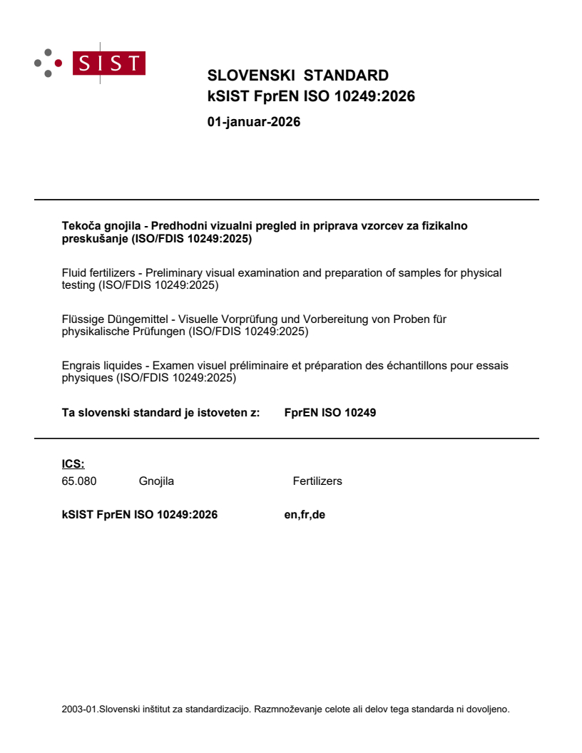 FprEN ISO 10249 k FprEN ISO 10249:2026