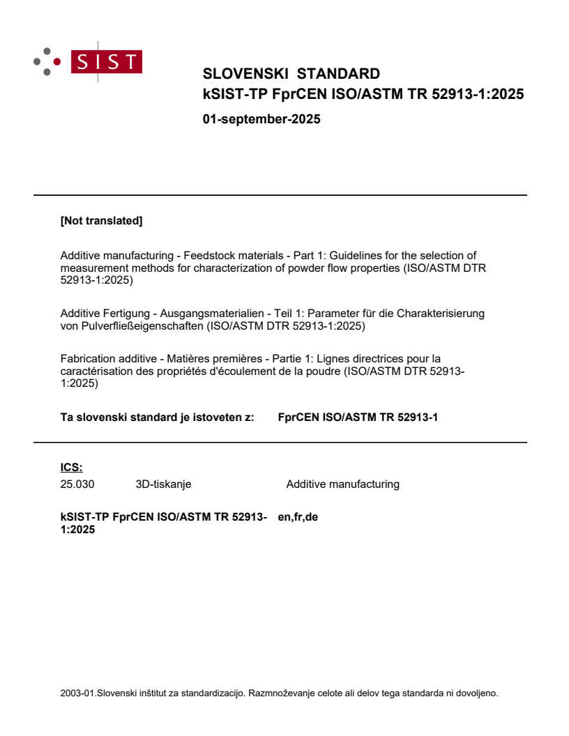 kTP FprCEN ISO/ASTM TR 52913-1:2025