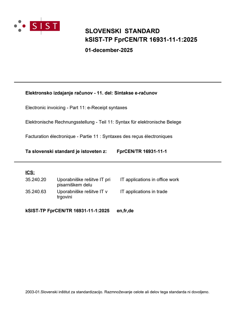 kTP FprCEN/TR 16931-11-1:2025 - BARVE