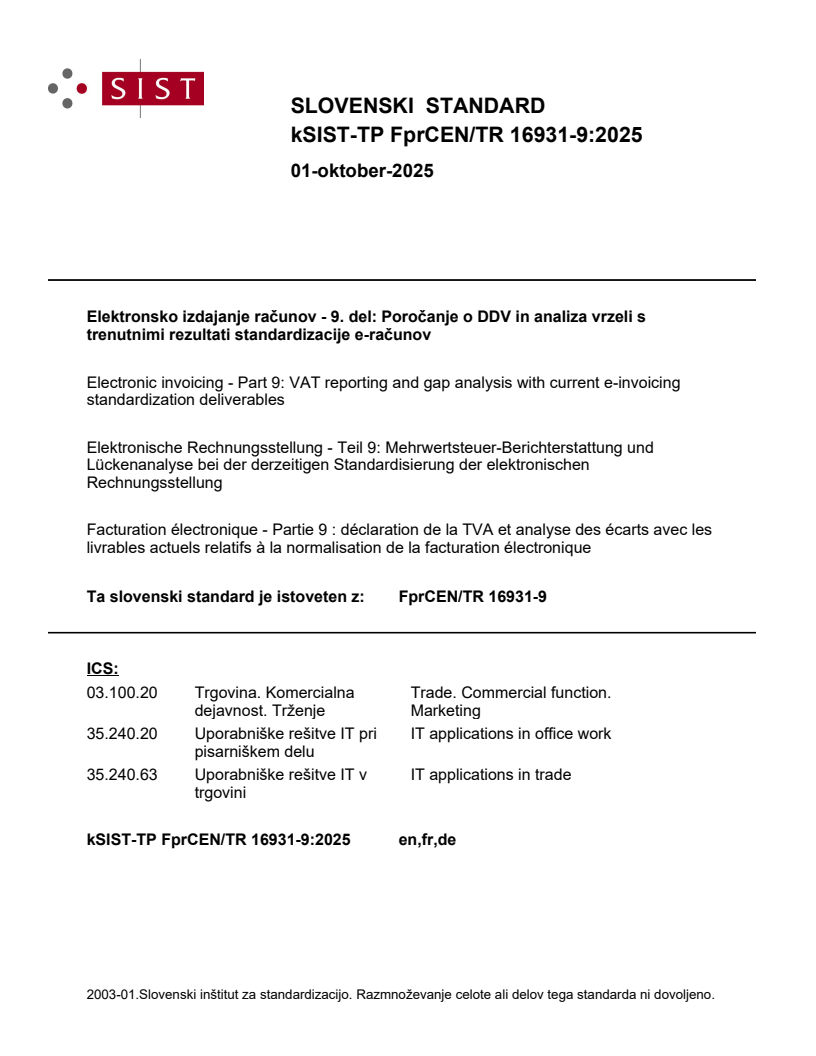kSIST-TP FprCEN/TR 16931-9:2025 - BARVE