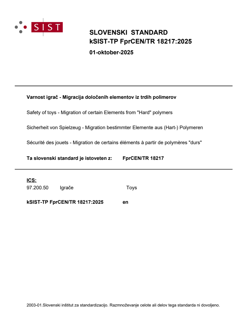 kTP FprCEN/TR 18217:2025 - BARVE