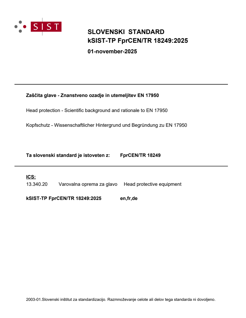 kSIST-TP FprCEN/TR 18249:2025 - BARVE
