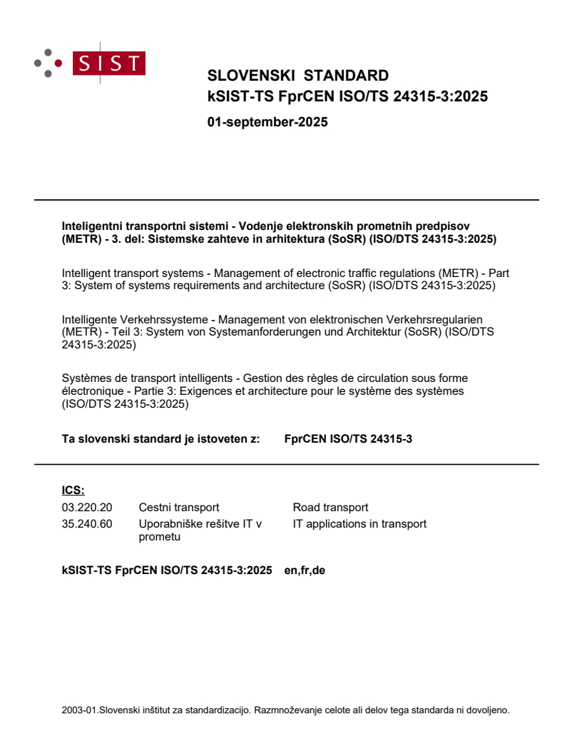 kTS FprCEN ISO/TS 24315-3:2025 - BARVE