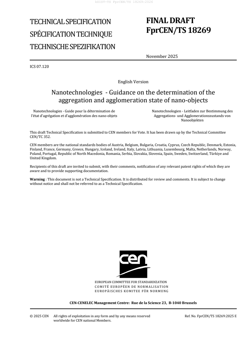 FprCEN/TS 18269 kTS FprCEN/TS 18269:2026 - BARVE