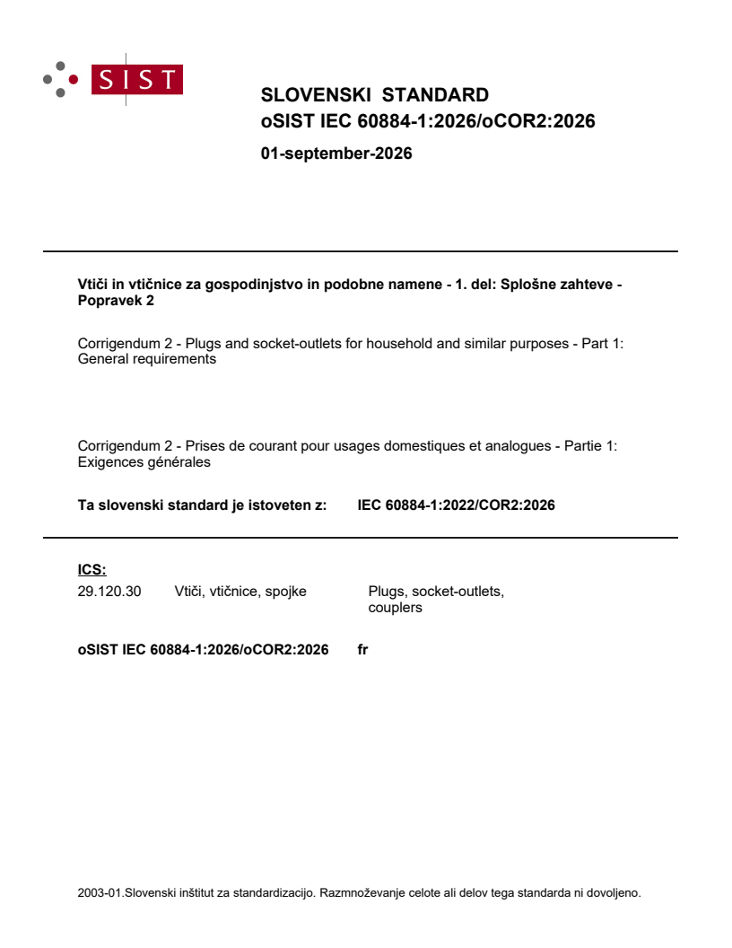 IEC 60884-1:2022/COR2:2026 IEC 60884-1:2026/oCOR2:2026 - Page 1 preview