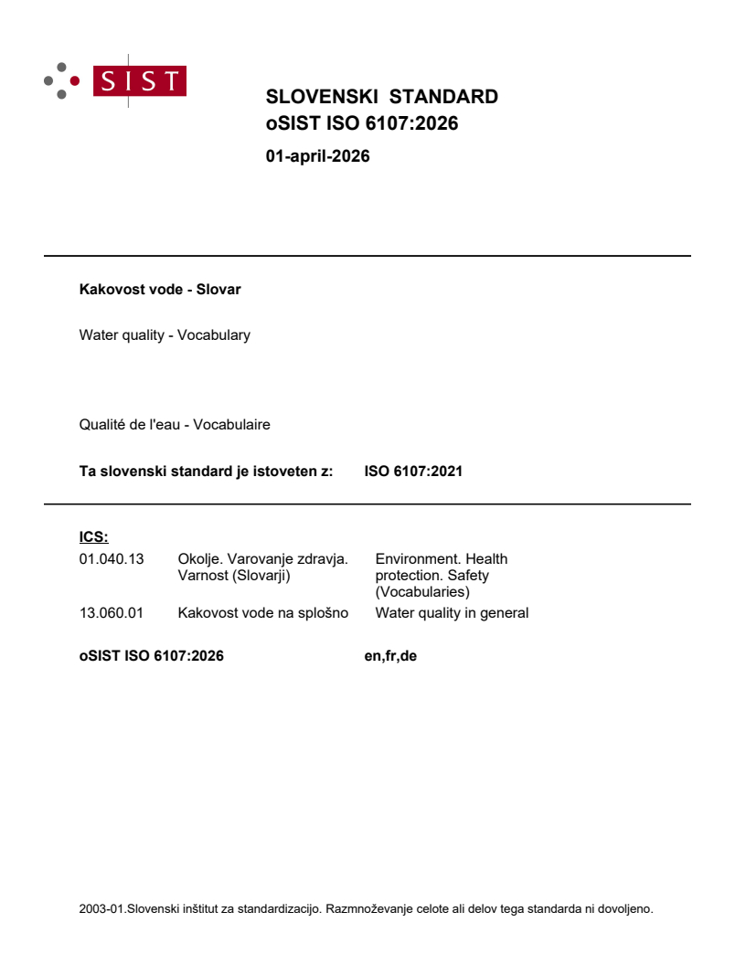 oSIST ISO 6107:2026 oSIST ISO 6107:2026 - Page 1 preview