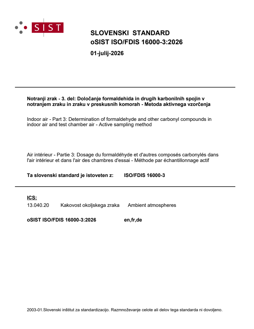 SIST ISO 16000-3:2026 oSIST ISO/FDIS 16000-3:2026 - Page 1 preview