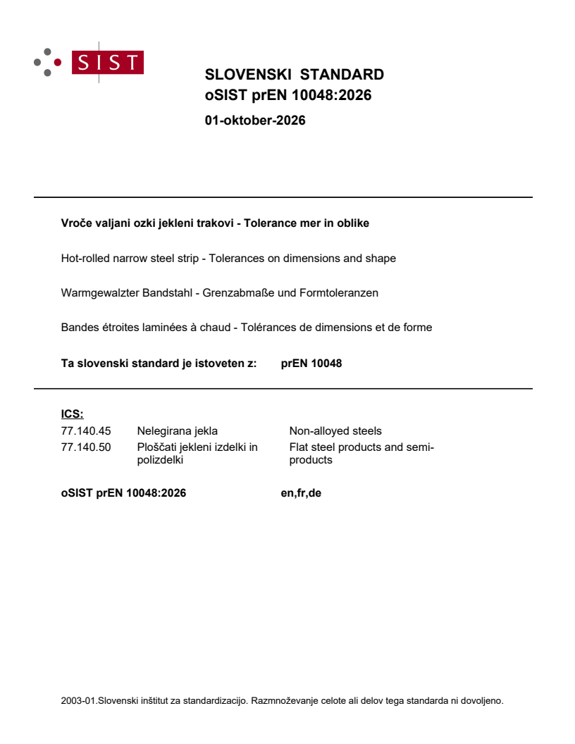oSIST prEN 10048:2026 oSIST prEN 10048:2026 - Page 1 preview