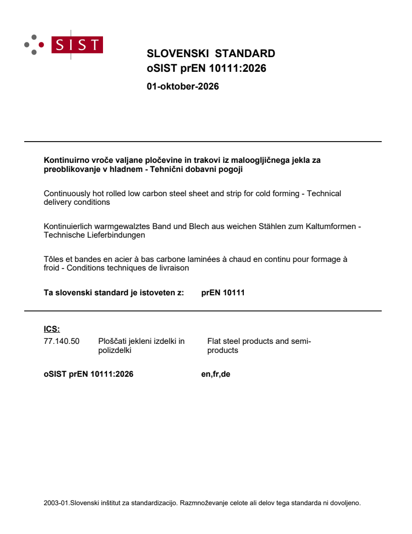 prEN 10111 prEN 10111:2026 - Page 1 preview