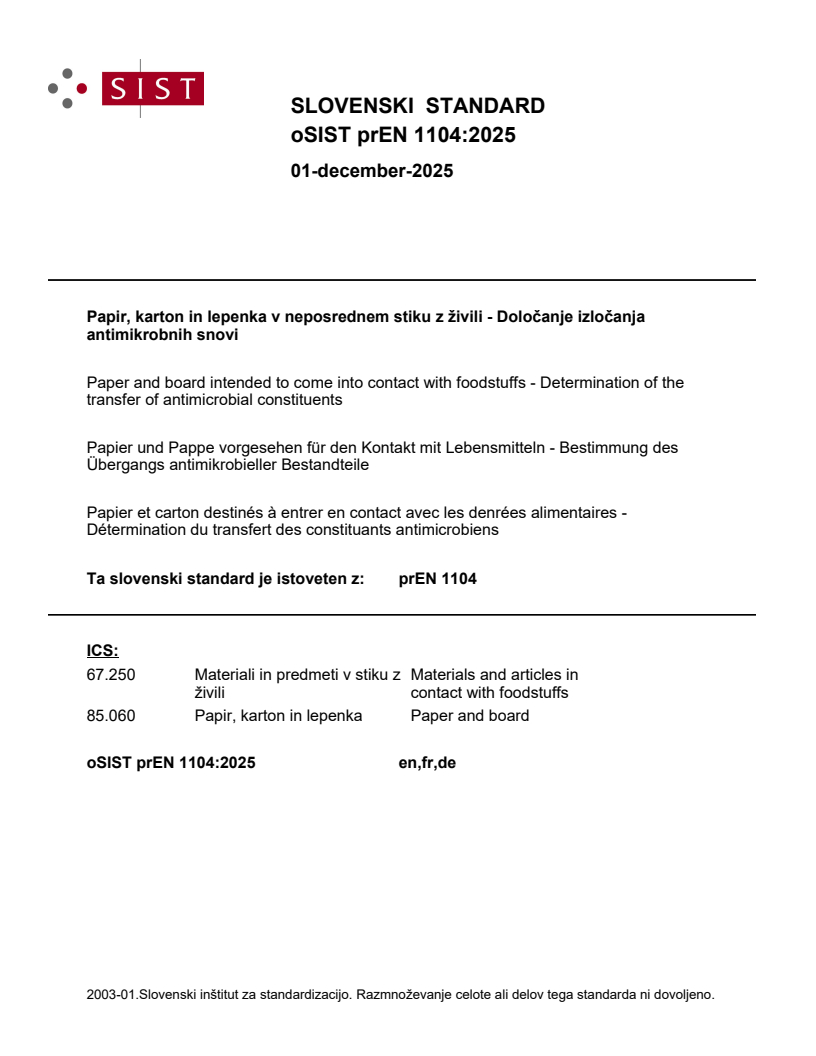 prEN 1104:2025 - BARVE