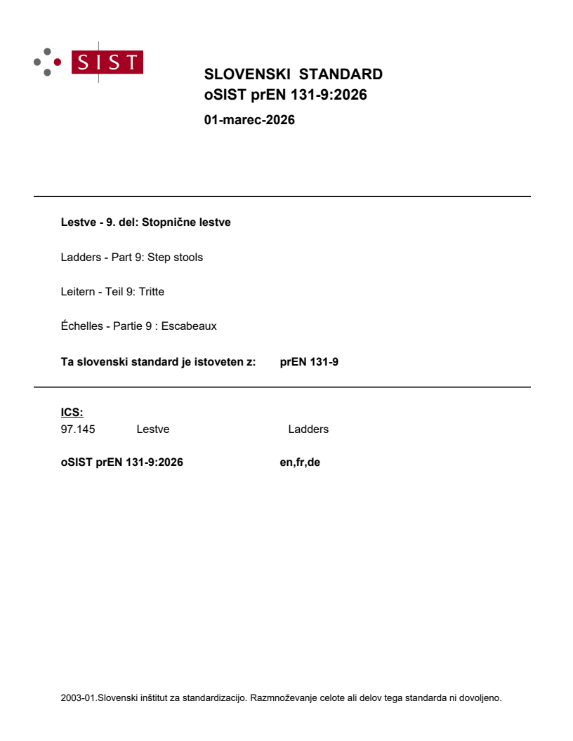 prEN 131-9 prEN 131-9:2026 - Page 1 preview