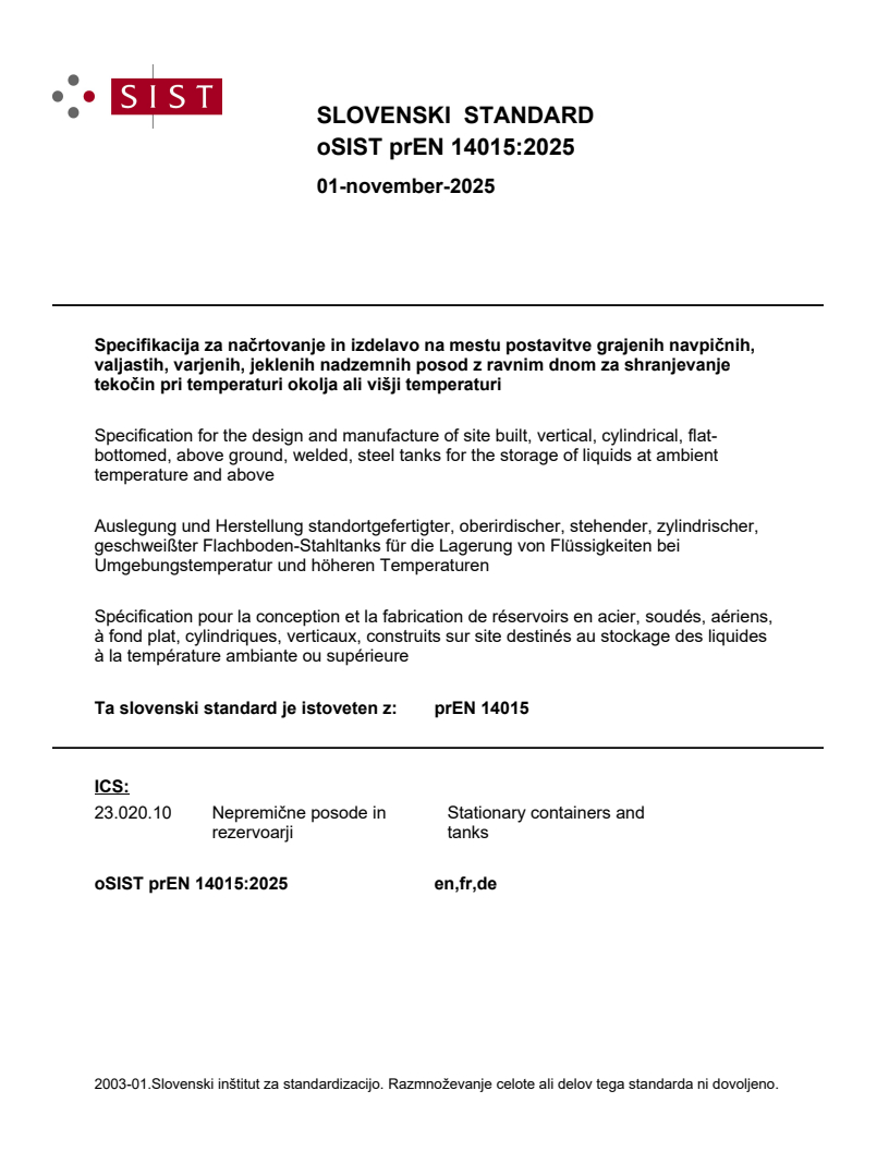 prEN 14015:2025