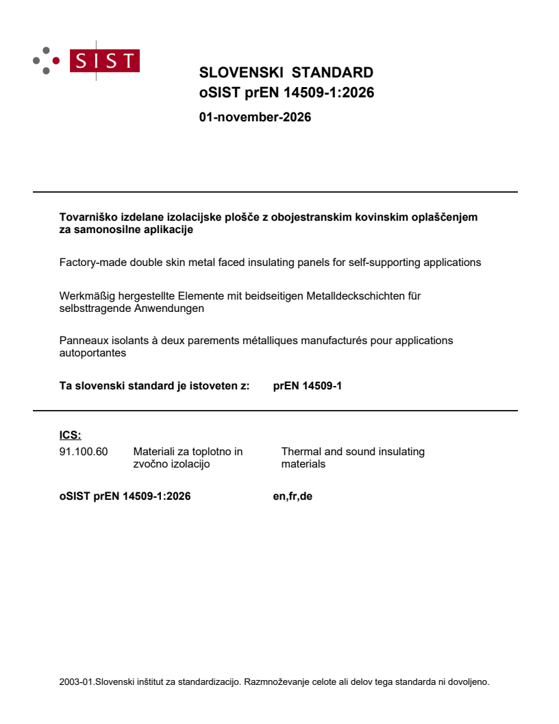 prEN 14509-1 prEN 14509-1:2026 - Page 1 preview