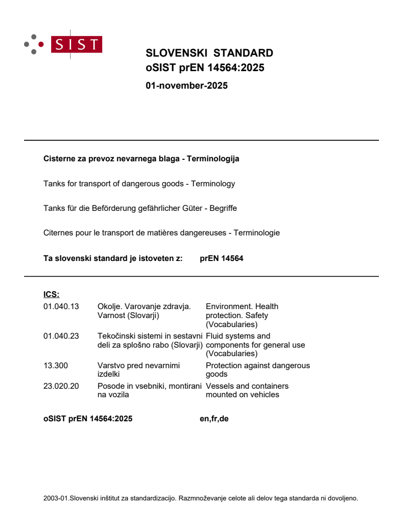 prEN 14564:2025
