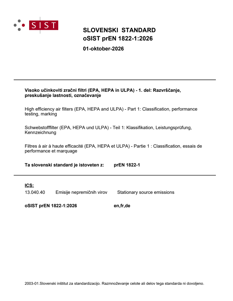 prEN 1822-1 prEN 1822-1:2026 - BARVE - Page 1 preview
