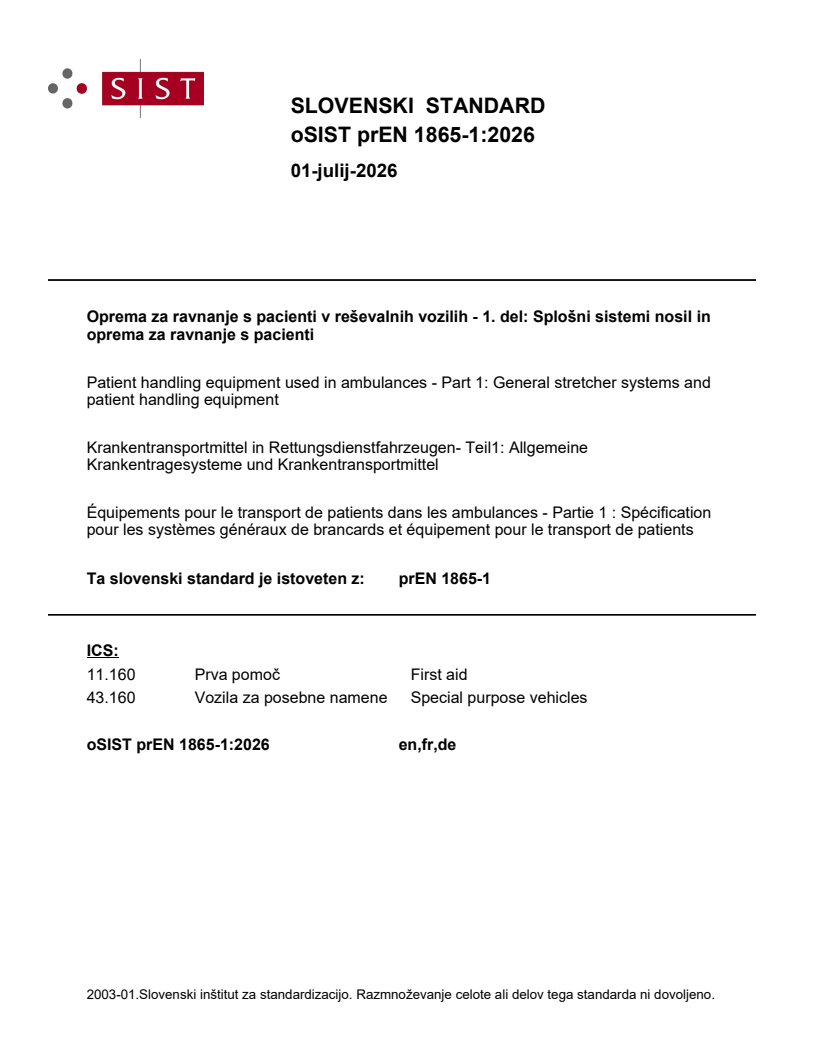 oSIST prEN 1865-1:2026 oSIST prEN 1865-1:2026 - Page 1 preview