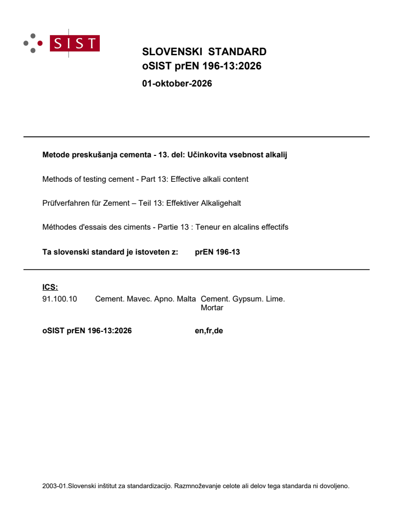prEN 196-13 prEN 196-13:2026 - Page 1 preview