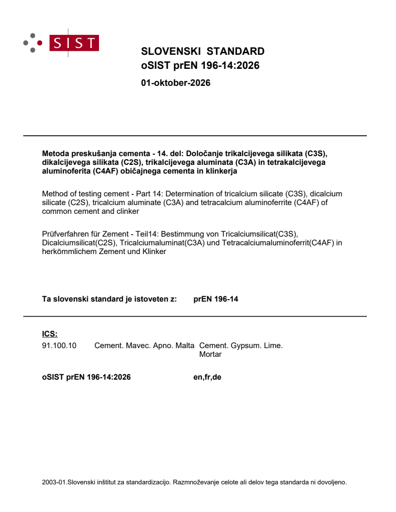 prEN 196-14 prEN 196-14:2026 - Page 1 preview