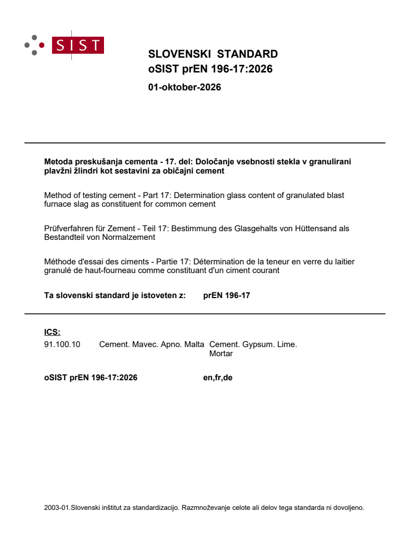 prEN 196-17 prEN 196-17:2026 - Page 1 preview