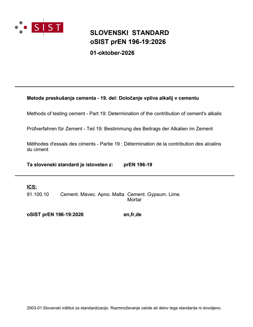 prEN 196-19 prEN 196-19:2026 - Page 1 preview