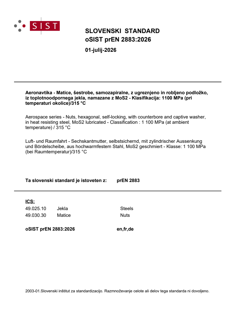 prEN 2883 prEN 2883:2026 - Page 1 preview