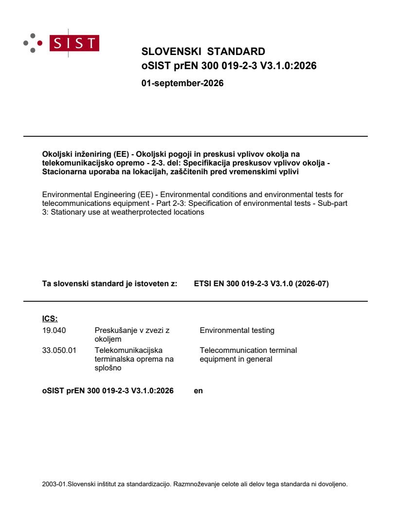 ETSI EN 300 019-2-3 V3.1.1 (2026-10) prEN 300 019-2-3 V3.1.0:2026 - Page 1 preview