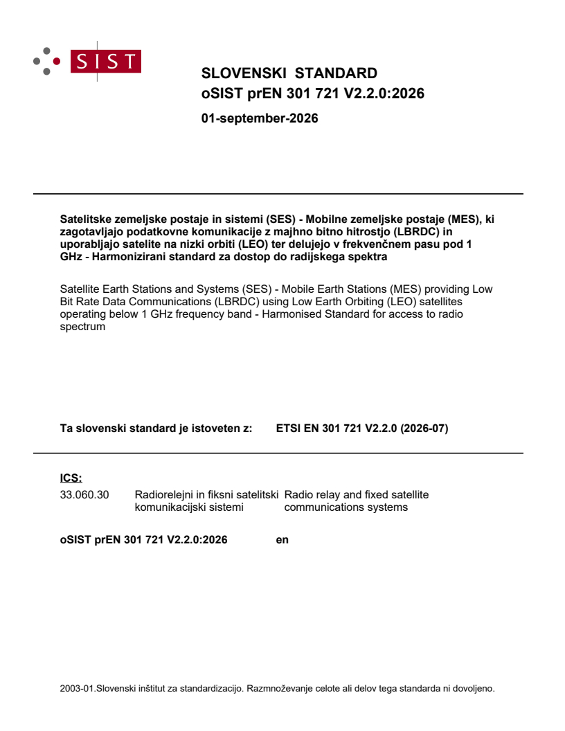 ETSI EN 301 721 V2.2.0 (2026-07) prEN 301 721 V2.2.0:2026 - Page 1 preview