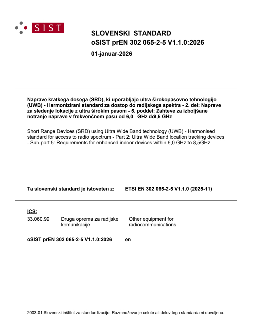 oSIST prEN 302 065-2-5 V1.1.0:2026 - BARVE