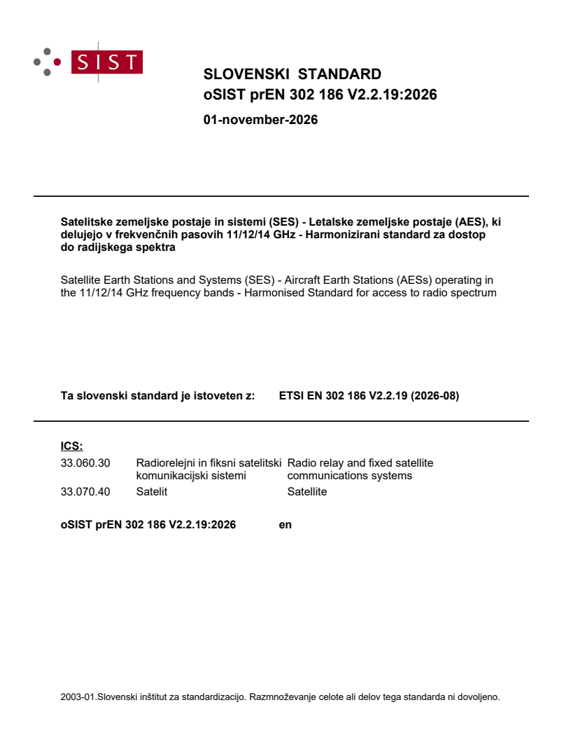 oSIST prEN 302 186 V2.2.19:2026 oSIST prEN 302 186 V2.2.19:2026 - Page 1 preview