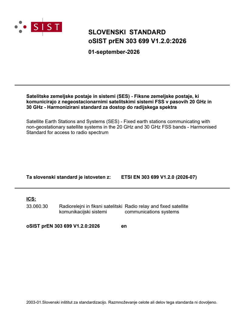 ETSI EN 303 699 V1.2.0 (2026-07) prEN 303 699 V1.2.0:2026 - BARVE - Page 1 preview