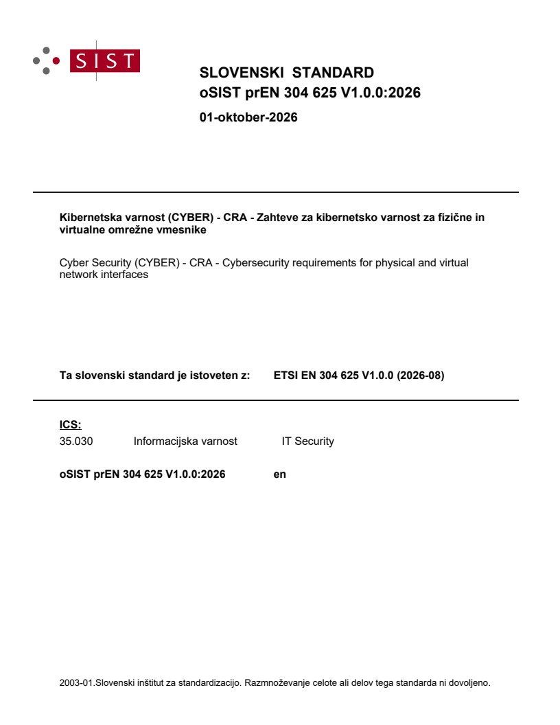 ETSI EN 304 625 V1.0.0 (2026-08) prEN 304 625 V1.0.0:2026 - BARVE - Page 1 preview