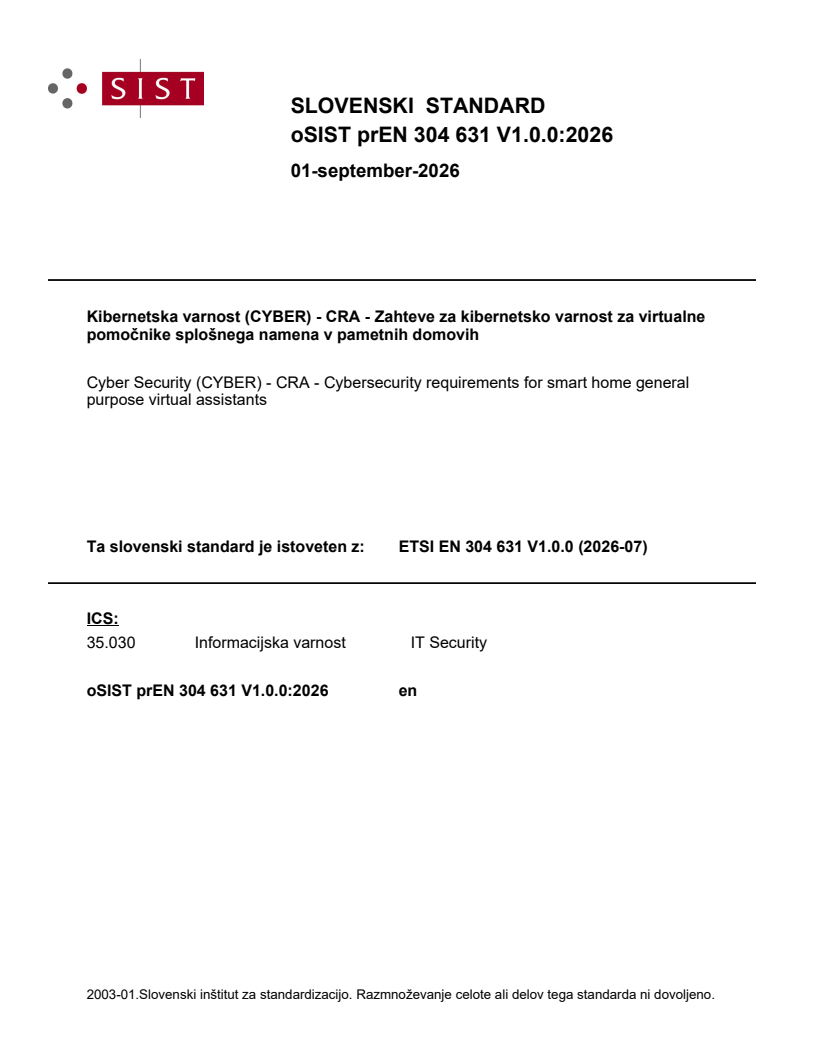ETSI EN 304 631 V1.0.0 (2026-07) prEN 304 631 V1.0.0:2026 - BARVE - Page 1 preview