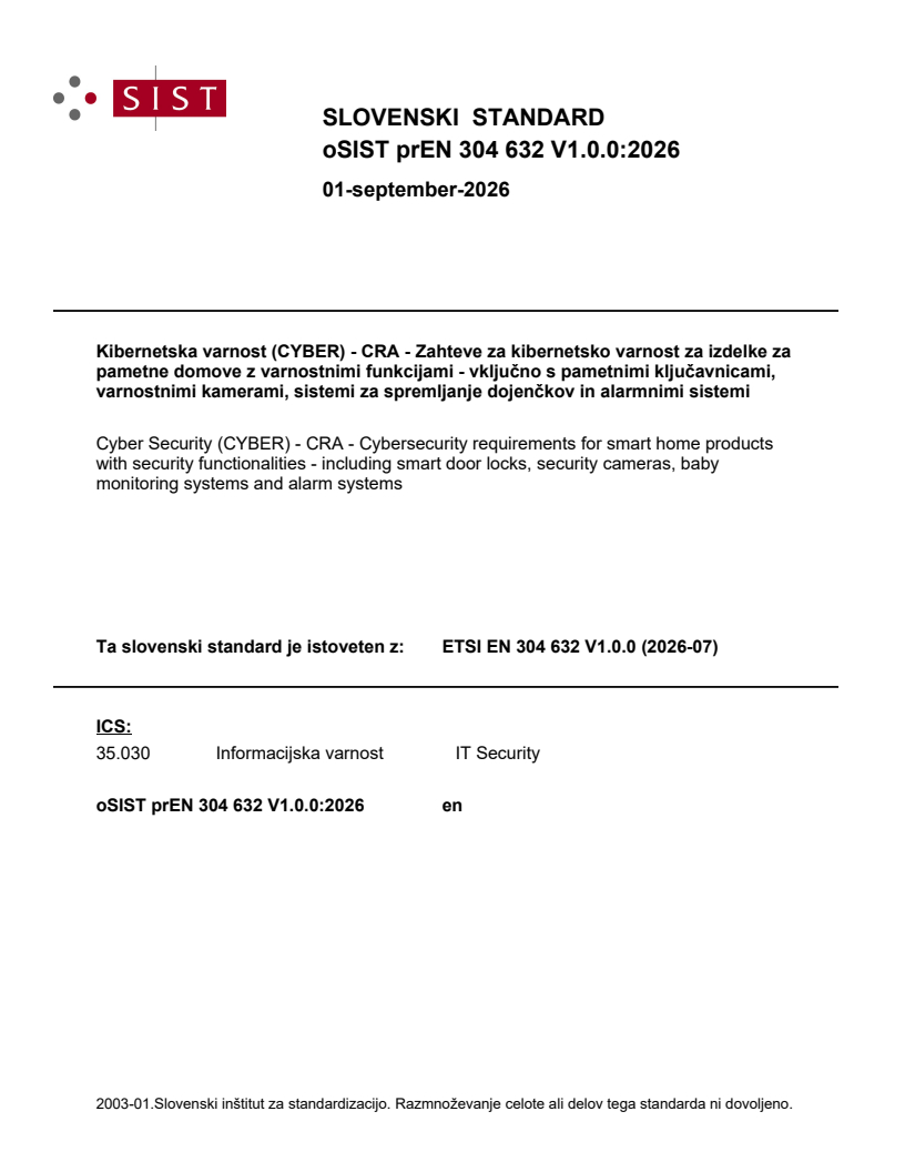 ETSI EN 304 632 V1.0.0 (2026-07) prEN 304 632 V1.0.0:2026 - BARVE - Page 1 preview
